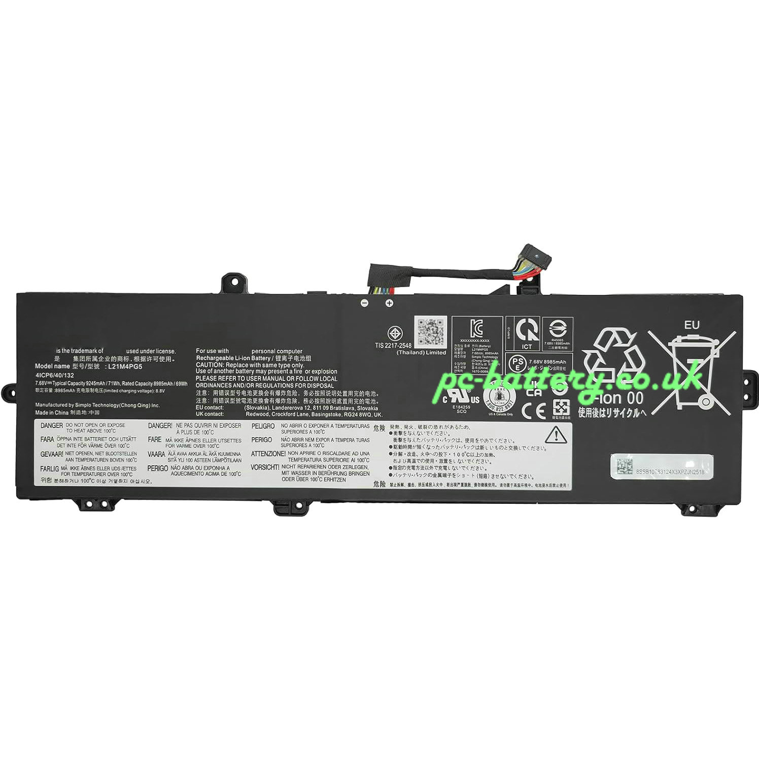 Battery for Lenovo L21D4PG5 71Wh 7.68V 